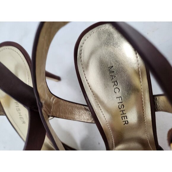 Marc Fisher Womens Platform Sandals Size 7.5 Brown Leather Ankle Strap Heels - Picture 3 of 10